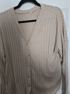 Maternity Ribbed Button-Up Sweater Cardigan - Beige